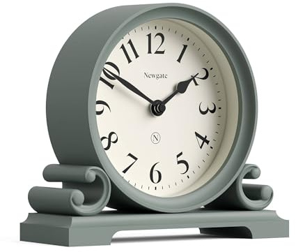 NEWGATE® Divisadero Mantel Clock | Traditional Double Scroll Design | Asparagus Green | Classic Style for Desk, Table top, Shelf or Bedside