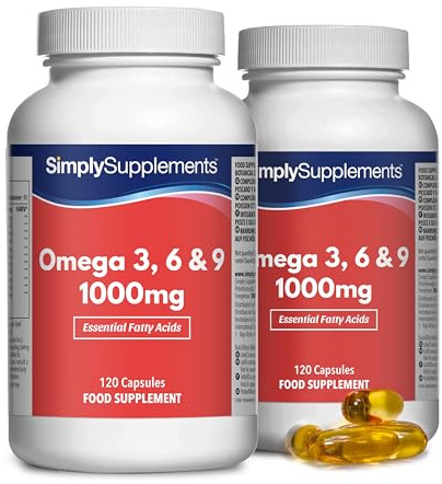 Omega 3 6 9 1000 Mg Di Olio Di Pesce | Sostiene La Salute Del Cervello e Della Vista | 240 Capsule Softgel = 80 Giorni Di Rifornimento | Acidi Grassi Essenziali Ad Alta Concentrazione