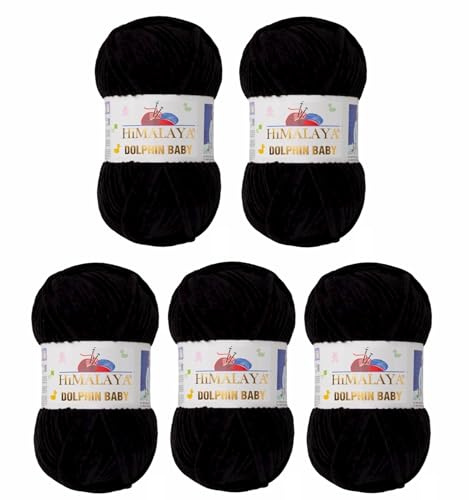 5 x Himalaya Dolphin Baby Wolle Garn Baumwolle Strickwolle zum Stricken häkeln super Bulky Chenille Garn Wolle Strickgarn 100g 120m Polyester Elomnia (5x-A1-80311 Schwarz)