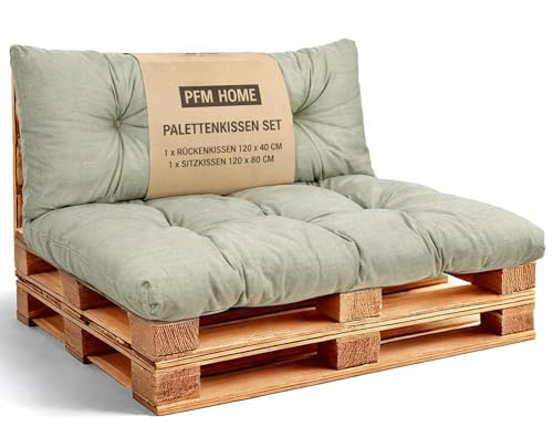 PFM HOME Palettenkissen Outdoor-Kissen für Palettensofa Palettenmöbel Europaletten - Gartenkissen - 1 x Rückenkissen 120 x 40 cm + 1 x Sitzkissen 120 x 80 cm - Olivgrün