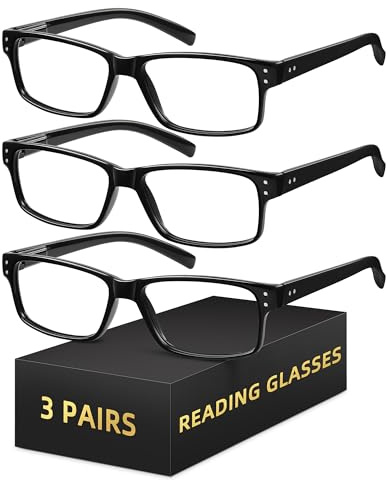resjok 3Pairs Reading Glasses Men - Blue Light Blocking Square Readers for Men with Spring Hinge Anti Eyestrain Eyeglasses (Black, 2.0x)