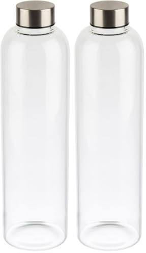 APS 66909 Trinkflasche/Glasflasche, 7,5 x 7,5, Höhe 28,5 cm, Ø 7,5 cm, 1 Liter, transparent (Packung mit 2)