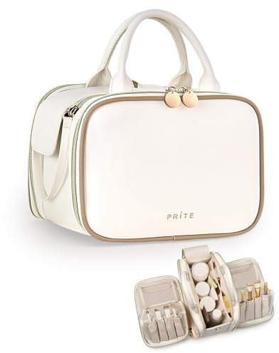 Prite Kulturtasche Makeup Tasche Kosmetiktasche große Kapazität Seite Öffnungen Reisen wasserdicht tragbare mit Griff und mehrere Fächer