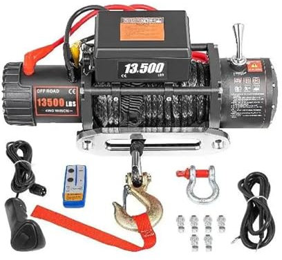 13500 LBS 12V Electric Winch Synthetic Tow Rope Winch 24M/92FT Lifting Hoist For 4X4 Car Trailer Truck Off Road Boat