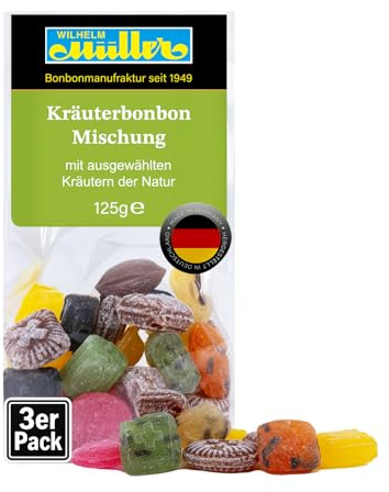 WILHELM Müller Kräutermischung - Kräuter Bonbons wie vom Jahrmarkt - Kräutermix als Bonbons - Im praktischen Beutel aus Deutschland - 375g