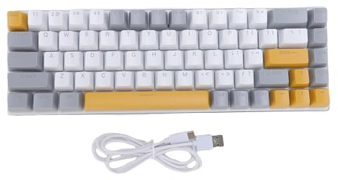 Focket Tastiera da Gioco Meccanica, 60 Percento di Tasti 68 Cablati RGB Tastie di Gioco a Colori Misti RGB con Interruttore Blu per Computer Laptop Trichromatic Color K68 (Giallo Grigio Bianco)
