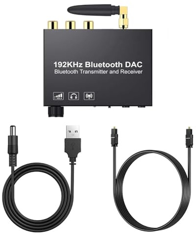Asyduey 192-KHz-Bluetooth-Audiokonverter, Bluetooth 5.0, Digital-Analog-Glasfaser-Koaxial-Audiokonverter, Lautstärkeregelung