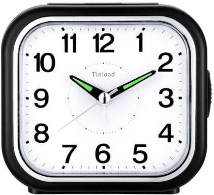 Tinload Seniorenwecker extra deutlich Analog Quarz ohne Ticken große Zahlen extra lautes Glockensignal, Lauter Wecker für Schwerschläfer （Schwarz）