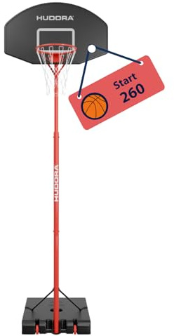 HUDORA Start basketstativ 260 – höjdjusterbar basketkorg från 205 – 260 cm – mobilt korbanalstativ med stativ för barn och tonåringar – stående basketkorg utomhus med hjul