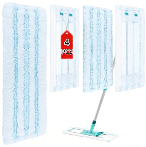 HIYOUNG 4 Pièces Serpillères de Rechange Compatibles avec Leifheit Profi XL Micro Duo/Cotton Plus 550XX série 42 cm Balai à Franges, Chiffon en Microfibre, Housse de Rechange pour Tous Les sols