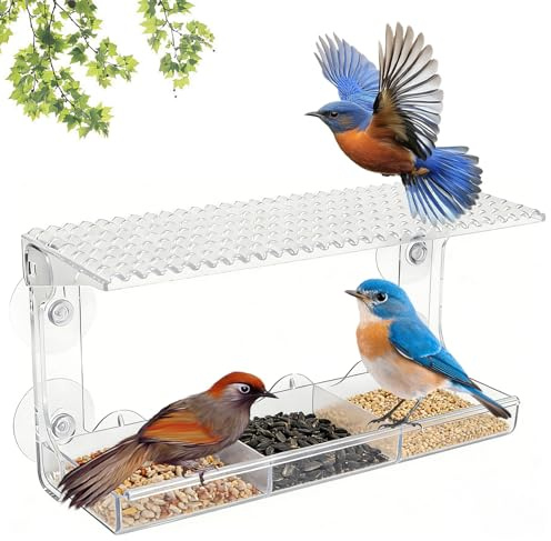 VGECEE 1x Fenster Futterhaus Vögel Transparent Vogelhaus Fensterscheibe | Futterspender Vögel Vogelfutterhaus Fenster Futterhäuschen Vogelfutterspender mit Saugnäpfe für Meisen, Spatzen & Wildvögel