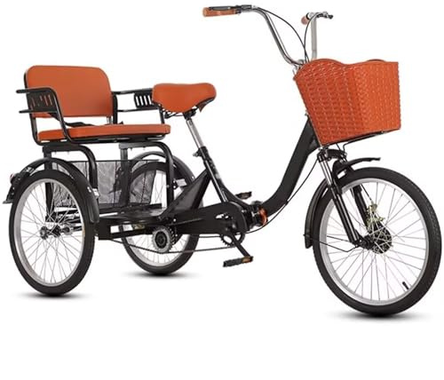 LSQXSS Triciclo de Pedales Plegable con Horquilla amortiguadora, Bicicleta tándem con Asiento Trasero, Triciclo Rickshaw para Personas Mayores con Freno Sensible, Bicicletas de Crucero de Ocio