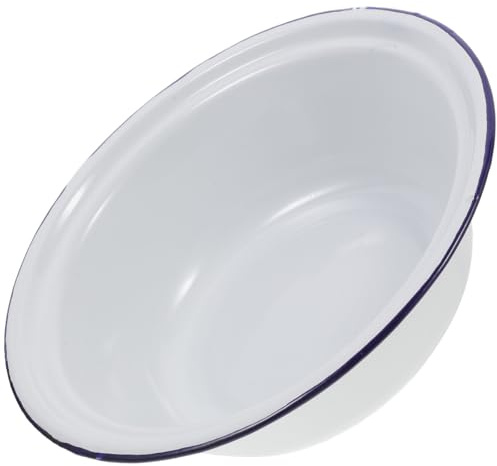 Healeved Bol Émaillé Vintage 22 CM Profond en Émail Blanc Épais Saladier Multifonction pour Soupe Pâte Cuisine Ustensile de Service Résistant Facile à Nettoyer Usage Maison et
