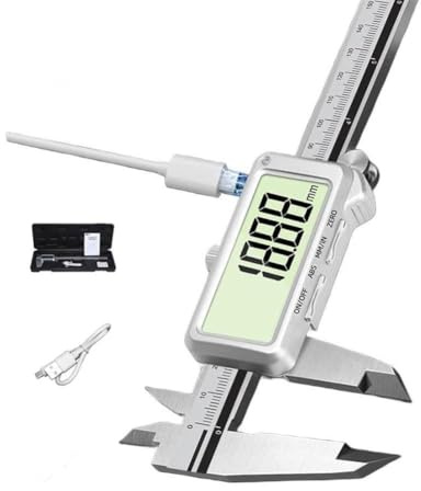 Tidevib Wiederaufladbarer digitaler Messschieber mit USB-C-Anschluss, 001 mm hoch für Präzision, Edelstahl, industrielle Messschieber für Elektronik und Kulturkunst (150 mm, 200 mm, 300 mm)