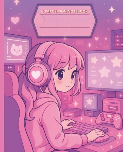 Composition Notebook: Gamer Girl – Kawaii Edition: Cute Pink Gaming Notebook • Wide Ruled • Perfect for School & Journaling