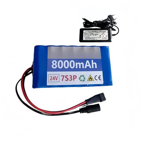 Batería de bicicleta eléctrica 7S3P de 29,4 V y 8000 mAh, paquete de batería de iones de litio de 24 V y 8 Ah con cargador para kit de conversión de motor de scooter plegable de 0 a 200 W 24V 8Ah,XT60
