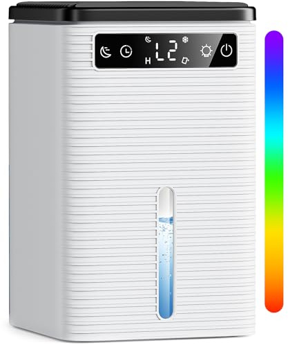 Deshumidificateur d Air Électrique Portable avec Réservoir 2,5L - Mode Nuit Silencieux (<30dB), 2 Vitesses, LED RGB, Minuteur 2-12H et Arrêt Automatique, pour Maison Chambre et Bureau, 760ML/24H