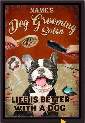 YAASIMOULE Personalisiertes Poster für Hundesalons, Tierwandkunst, Geschenk für Hundeliebhaber, Pflegehundefans, Tierhandlungsdekoration, gerahmter matter Leinwanddruck