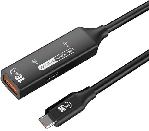 PREMIUMCORD Aktives USB A-C Verlängerungskabel mit Repeater 5m, Typ-A Buchse auf Typ-C Stecker, USB 3.2 Gen 2 SuperSpeed+ 10Gbit/s, 2x Geschirmt, Aluminiumgehäuse, Farbe Schwarz, Länge 5m