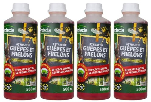 PROTECTA Attractif Guêpes, Frelons et Mouches, 4x500ml | Liquide Concentré, Pour Piège, Protection Naturelle, Efficace