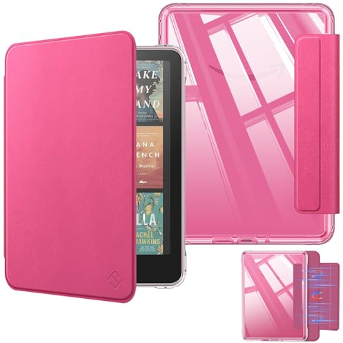 Fintie avtagbart magnetiskt fodral för 18 cm Kindle Paperwhite (12. generationen) och Kindle Colorsoft/Paperwhite Signature Edition 2025/2024, TPU stötsäkert skyddsfodral med bil sömn/vax, rosa