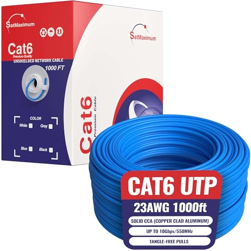 Cables Direct Online CAT6 Cable 1000ft Pull Box Solid Ethernet LAN UTP Cable 23AWG 550Mhz RJ45 Network CCA Copper Clad Aluminum Wire Bulk (Blue)