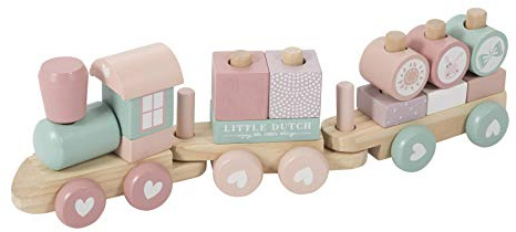 Little Dutch 0422015 Holz-Eisenbahn mit Steck-Formen adventure rosa