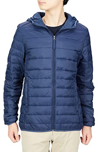 Amazon Essentials Men's Lightweight Water-Resistant Packable Hooded Puffer Jacket, Navy, S