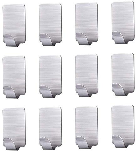 Karrong 12pcs Haken Edelstahl Selbstklebend Handtuchhaken Kleiderhaken Wandhaken Klebehaken Edelstahl Selbstklebend Ohne Bohren Wasserfest, für Decke Bad Küche Badezimmer