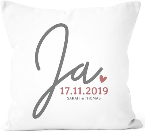 SpecialMe® personalisierbares Hochzeitskissen Ja mit Namen und Datum Hochzeitsgeschenk Geschenk personalisiert Weiss Unisize