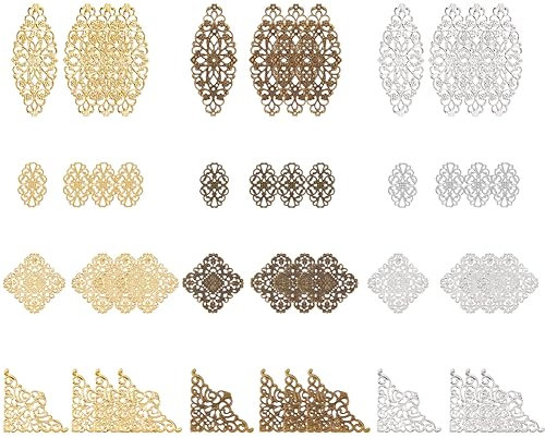 PandaHall 60 stücke 3 Farben Tibetischen Stil Eisen Oval Filigrane Charme Anhänger Link Connectors für Ohrring Halskette Schmuck DIY Handwerk Machen