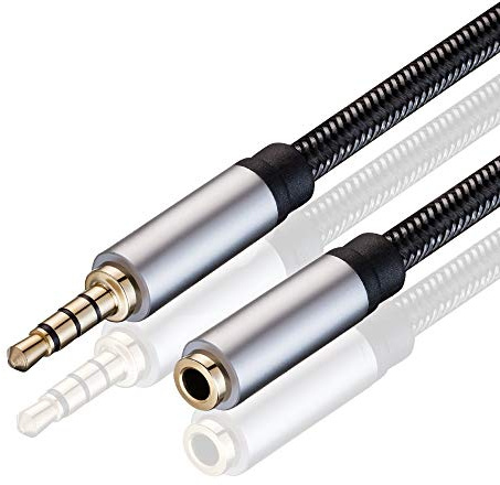 Audio Mic Extension Cable 3m,3.5mm Aux Headphone Extender 4-Pole Jack Plug Extension Lead Stereo Male to Female Braided Cord for Headset,TV,Laptop,Phone,Switch Lite,Car,PS4,Xbox and more(10Ft/3m)