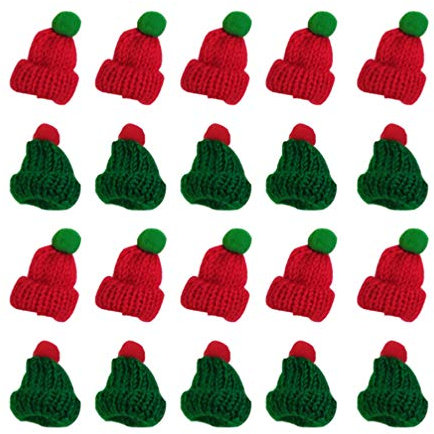 Amosfun 20st Mini-mütze Diy-handyhülle Zubehör Für Puppenkleidung Mini-weihnachtsmütze Kleine Hüte Mini-puppen Weihnachts-mini-strickmütze Gestrickte Strickgarn Weihnachten Wintermütze