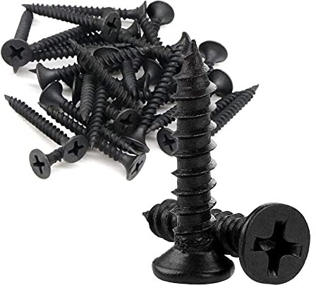 EVADOW 100pcs Coarse Thread Drywall Wood Screws with Philips Modified Truss Head, Black Carbon Steel Self Tapping Screws - M4 x 16mm