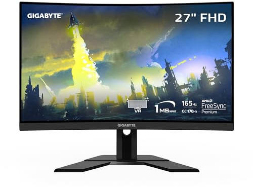 GIGABYTE G27FC A (27 pulgadas 165Hz 1080P Monitor curvado para juegos, pantalla 1920 x 1080 VA 1500R, tiempo de respuesta de 1 ms (MPRT), 91% DCI-P3, FreeSync Premium, 1 puerto de pantalla 1.2, 2 x