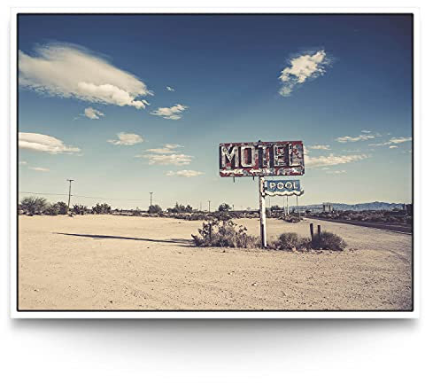BilderKing Wandbild Wüste Arizona Retro, Route 66-200cm x 150cm Leinwand auf 2cm Keilrahmen mit Schattenfugenrahmen weiß