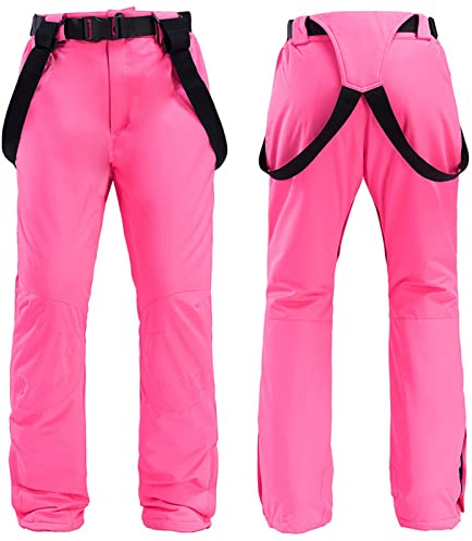 QIULAO Skihose for Erwachsene, Hosenträger for Herren und Damen, Schneehose, Wasser- und Winddichte Furnier-Skihose, warme und atmungsaktive Wintersportbekleidung (Color : Rosa, Größe : 3XL)