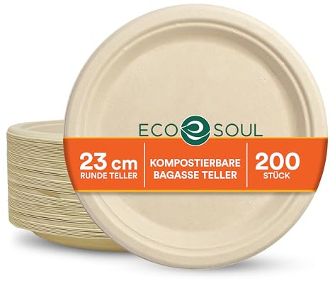 ECO SOUL Paper Plates (23Cm) 9 Disposable Plates - Natural (100-Pack)