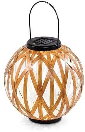 Esotec Solar Metall Lichtkugel Sandra, 21cm, zum Stellen oder als Hängeleuchte, Rattan Optik, Solarkugel, LED-Solarleuchte, Kugelleuchte, Solarleuchte Außenbereich, wetterfest, außen, outdoor, 102848