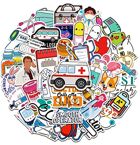 RGBEE Sticker Set 50 Stücke, Wasserfeste Doktor Sticker Medizinische Ausrüstung Aufkleber für Laptop MacBook Koffer Helm Motorrad Skateboard Auto Fahrrad