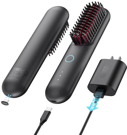 TYMO PORTA Cepillo Alisador pelo Inalámbrico, Mini Cepillo Alisador Portátil para Viajes, Peine Alisador de Pelo con Iones Negativos, Función de Recarga USB, Diseño de Seguridad Antiescaldaduras.
