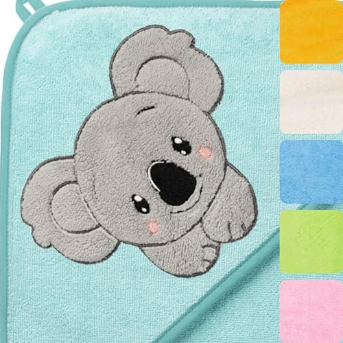 Morgenstern Asciugamano da Bagno Neonati Bambini Cappuccio Bambini 100% Cotone Spugna 100 x 100 cm Turchese Koala
