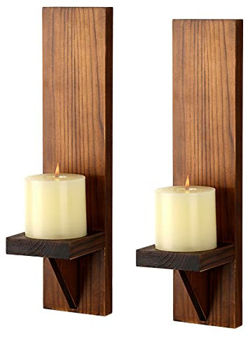 BSTKEY 2er Set Holz Wandkerzenleuchter Dekorative Kerzenhalter Wandmontierte Stumpenkerzenständer Braun Votivkerzenleuchter