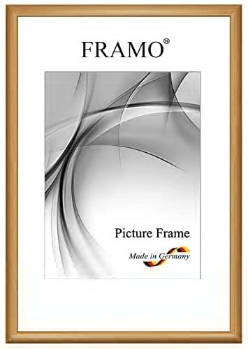 FRAMO Holz Bilderrahmen Schmal 48 x 68 cm aus Massivholz | Rustikal-Gold | Farbe/Größe wählbar | Rahmen für Poster | Puzzle | Foto collage N°078