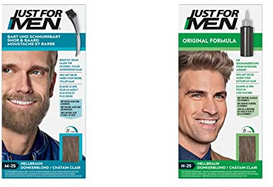 Just For Men Teinture Barbe Châtain Clair Homme M25 & Gel Colorant Cheveux Châtain Clair Homme H25, Couvre Les Cheveux Blancs, Pour Un Résultat Naturel