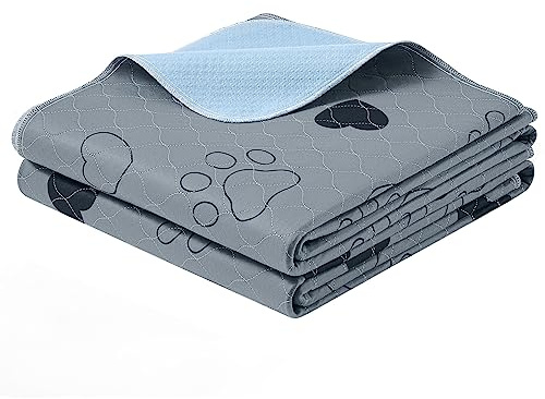 Feandrea Puppy Pads Tvättbara, Återanvändbara mattor för hundar, 183 x 183 cm, Set om 2, XXXL, Hundtoalett, Läcksäker, Halkfri, Superabsorberande, Grå PTD072G01
