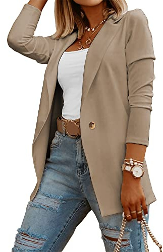 Womens Casual Long Sleeve Blazers Solid Color Knit Blazer Work Office Open Front Blazer Jacket