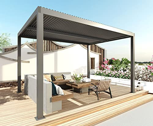 Pergola HWC-L46, Gartenpavillon Lamellen-Pavillon, 11cm-Aluminium-Gestell, Regenrinne sturmfest, 3x3m - anthrazit