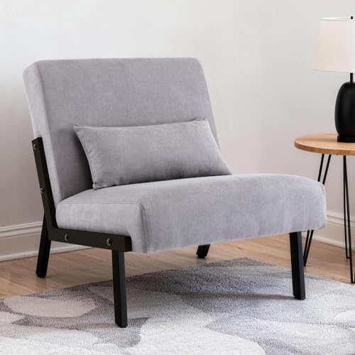 Mingone Sessel,Gepolsterter Cocktailsessel mit Rückenlehne (Grau) | Loungesessel mit Metallbeinen,mit Kissen Bequemer Polstersessel für Wohnzimmer/Schlafzimmer/Leseecke/Balkon
