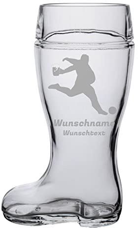 LUXENTU Bierstiefel mit Gravur, Bierglas mit 1,0 Liter Füllstrich, Personalisiertes Glas mit Name & Fußball-Motiv, Geschenk zum Vatertag/Geburtstag, Spülmaschinengeeignet, Torwart mit Bierkrug